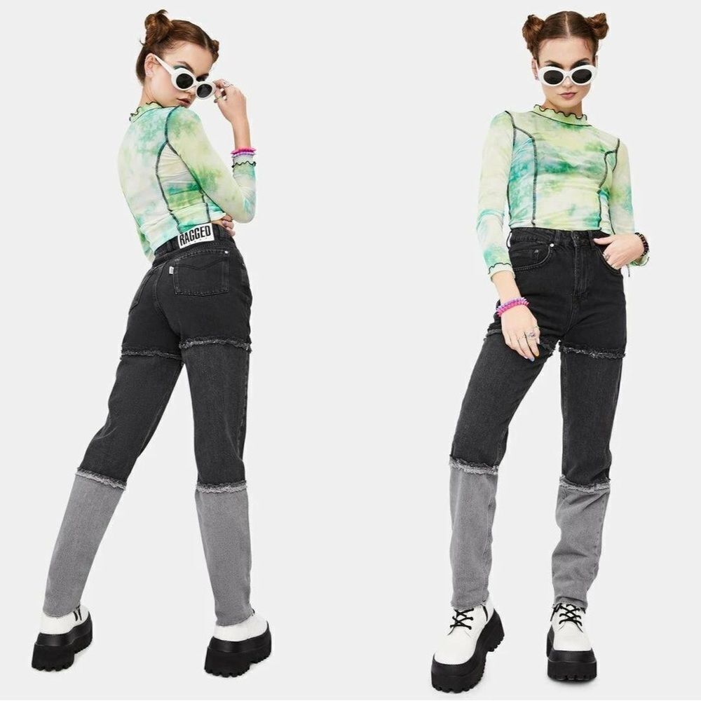 The Ragged Priest Shade Colorblock Mid Rise Fray Jean in Carbon Size 28 NEW